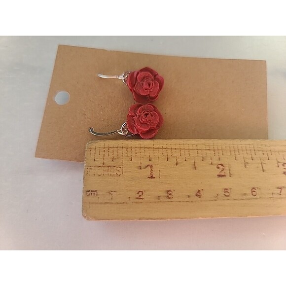 Polymer Clay Red Floral Dangling Earrings New - Picture 8 of 10